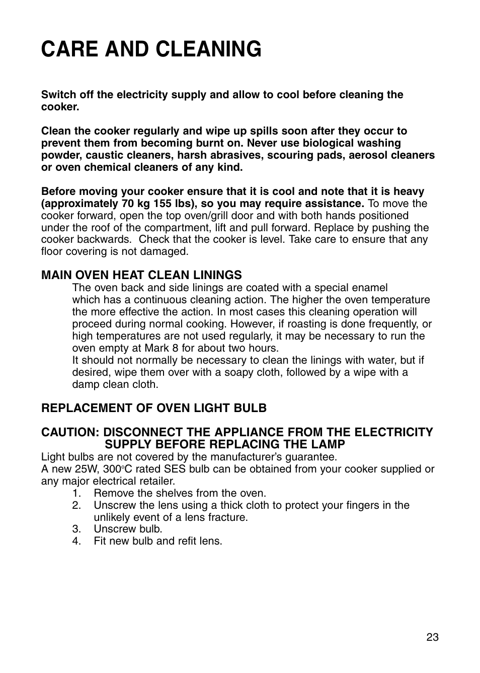 Care and cleaning | Hotpoint GW81 User Manual | Page 23 / 40