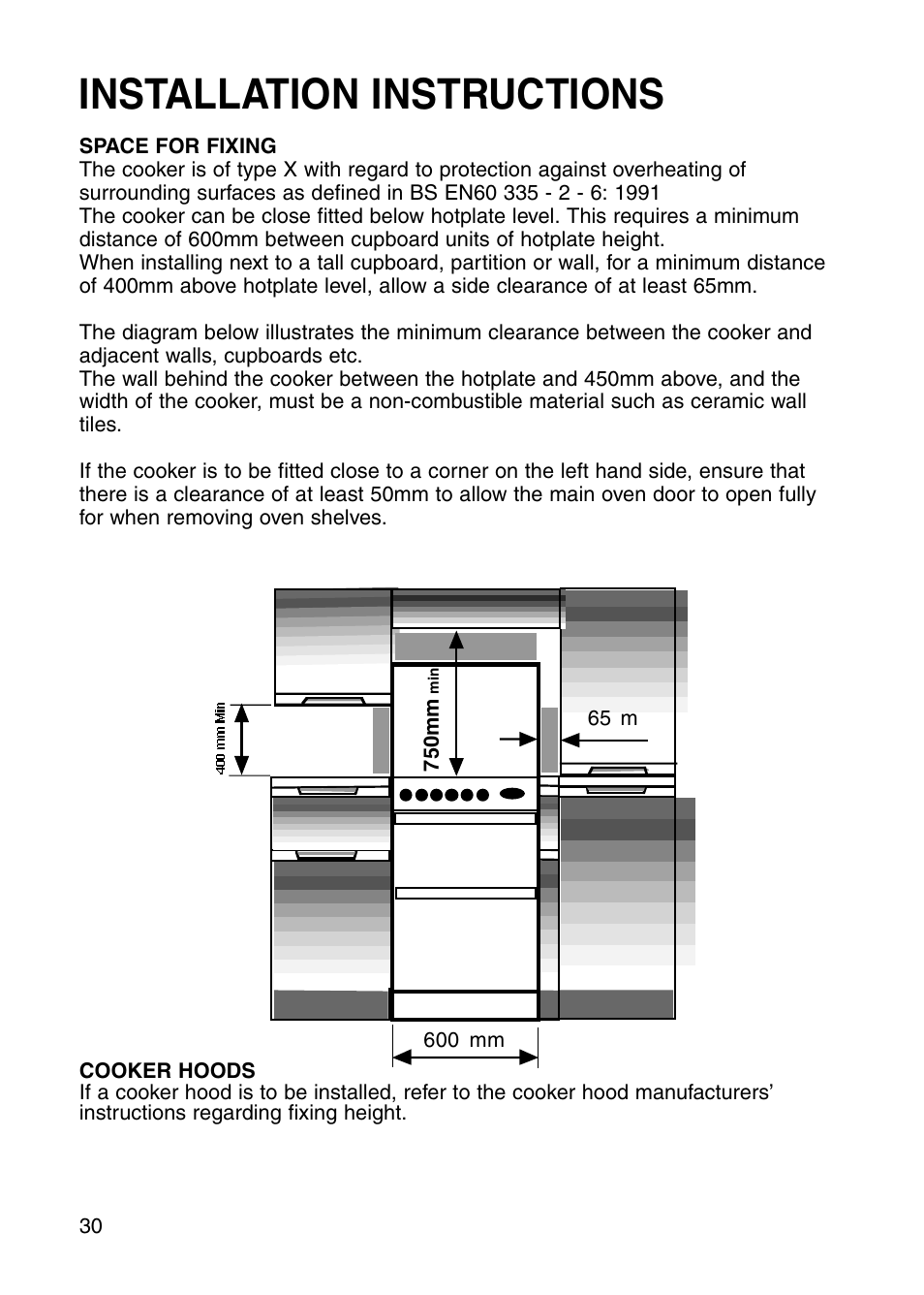 Installation instructions | Hotpoint GW81 User Manual | Page 30 / 40