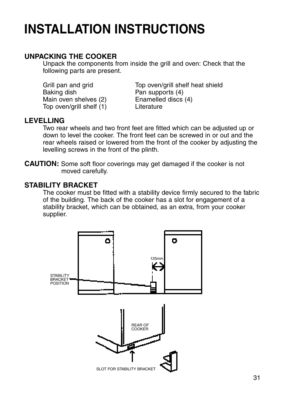 Installation instructions | Hotpoint GW81 User Manual | Page 31 / 40