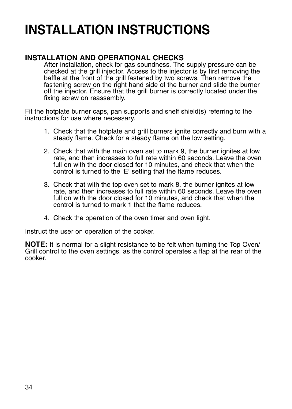 Installation instructions | Hotpoint GW81 User Manual | Page 34 / 40