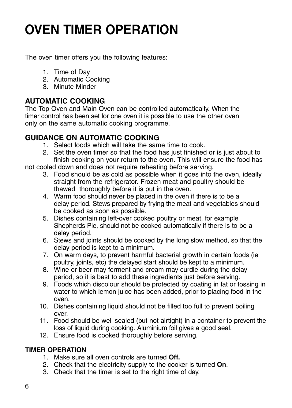 Oven timer operation | Hotpoint GW81 User Manual | Page 6 / 40