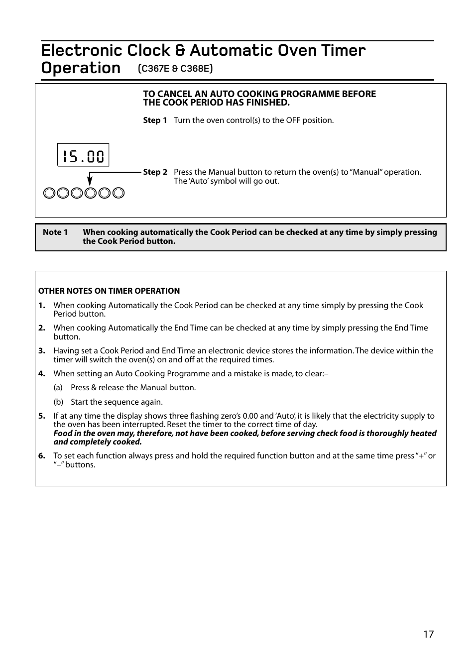 Electronic clock & automatic oven timer operation | Hotpoint 61DC User Manual | Page 17 / 40