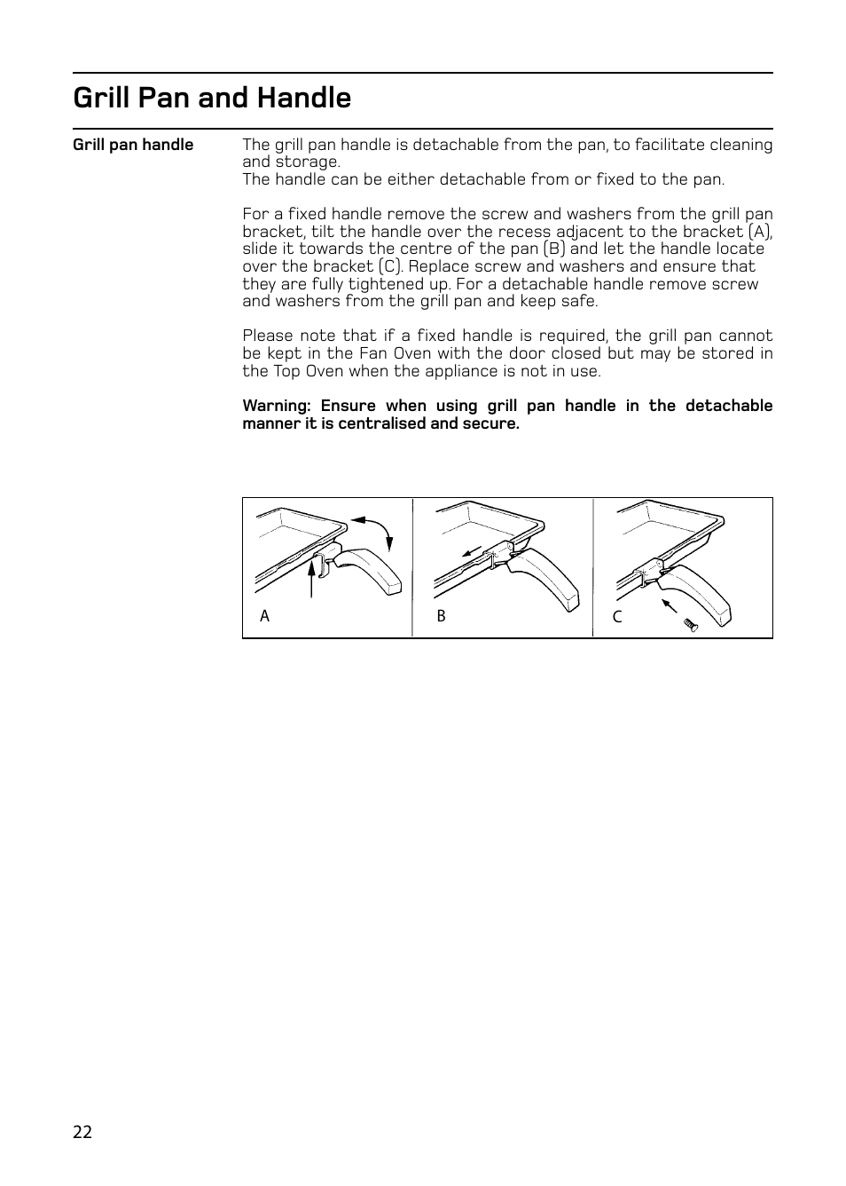 Grill pan and handle | Hotpoint 61DC User Manual | Page 22 / 40
