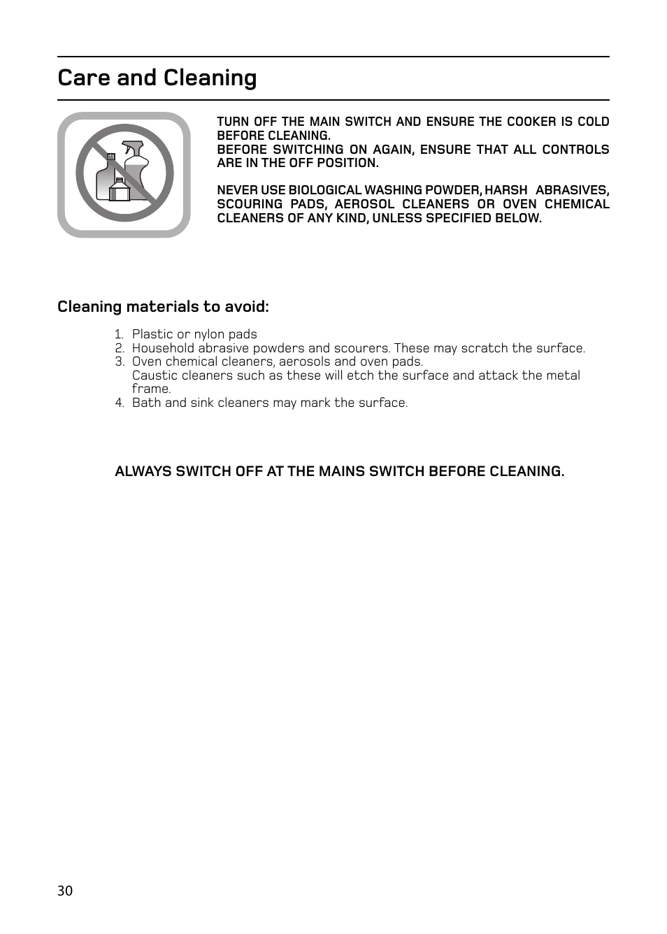 Care and cleaning | Hotpoint 61DC User Manual | Page 30 / 40
