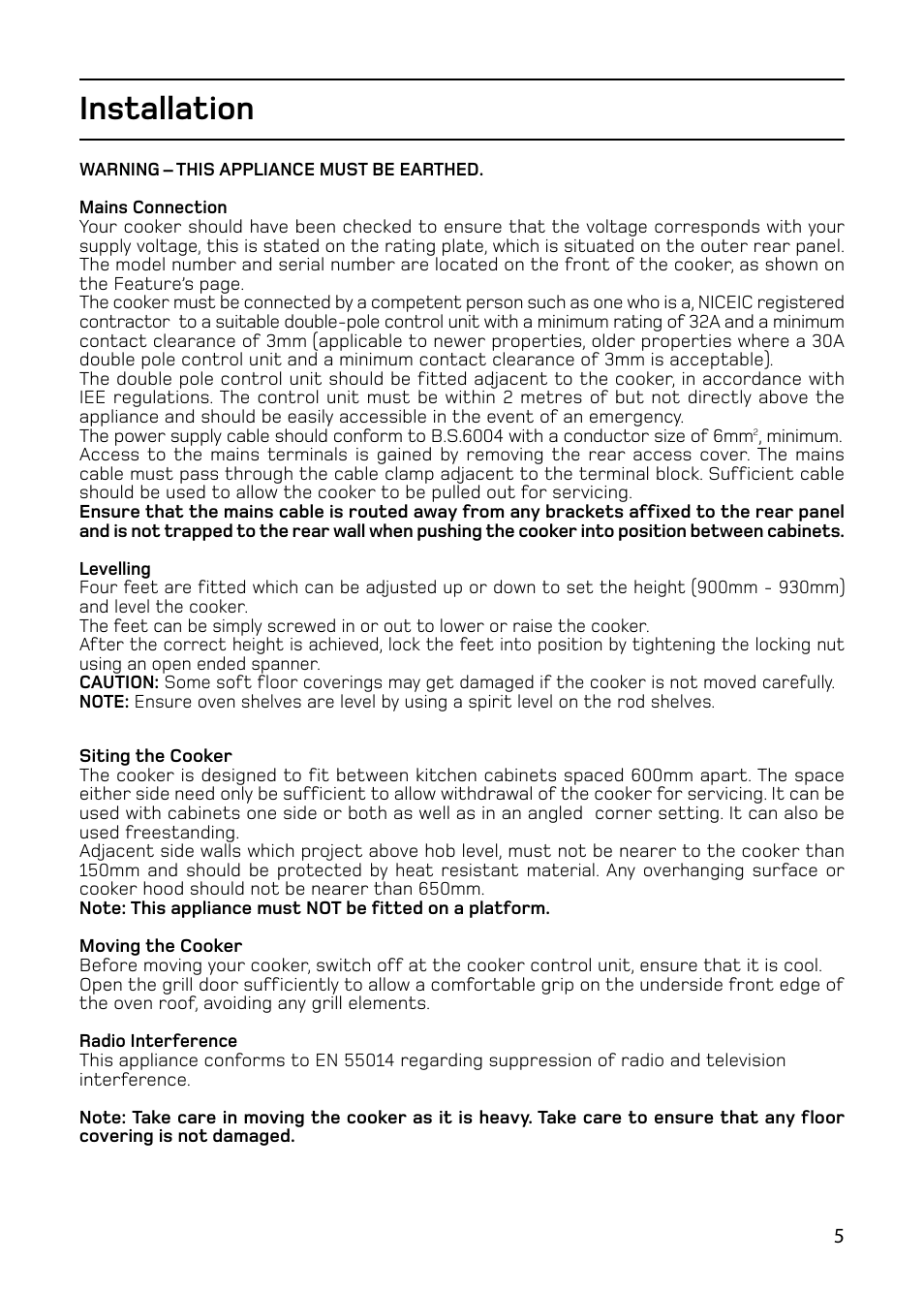 Installation | Hotpoint 61DC User Manual | Page 5 / 40