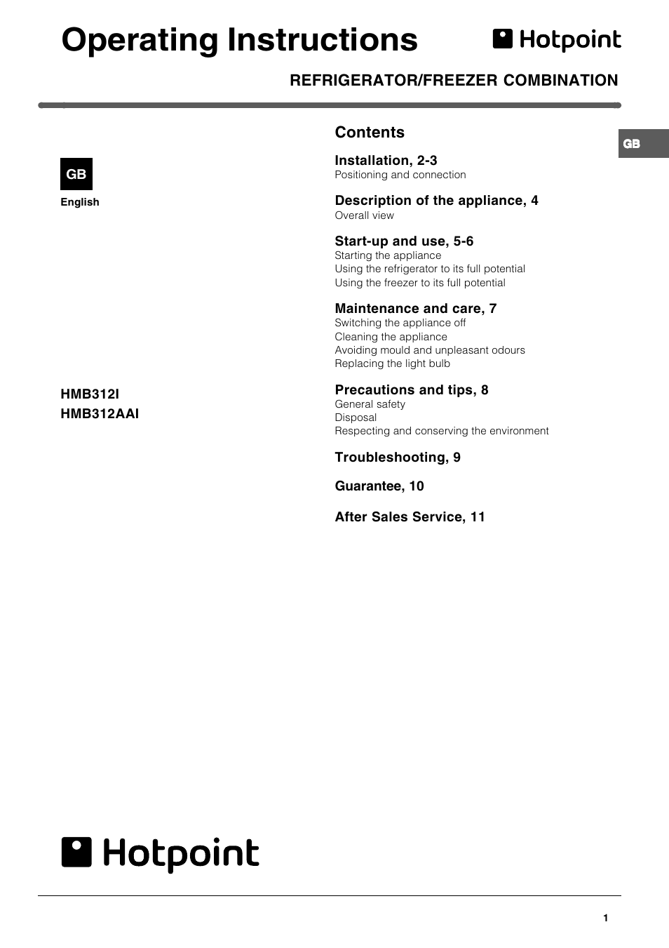 Hotpoint HMB312I User Manual | 12 pages