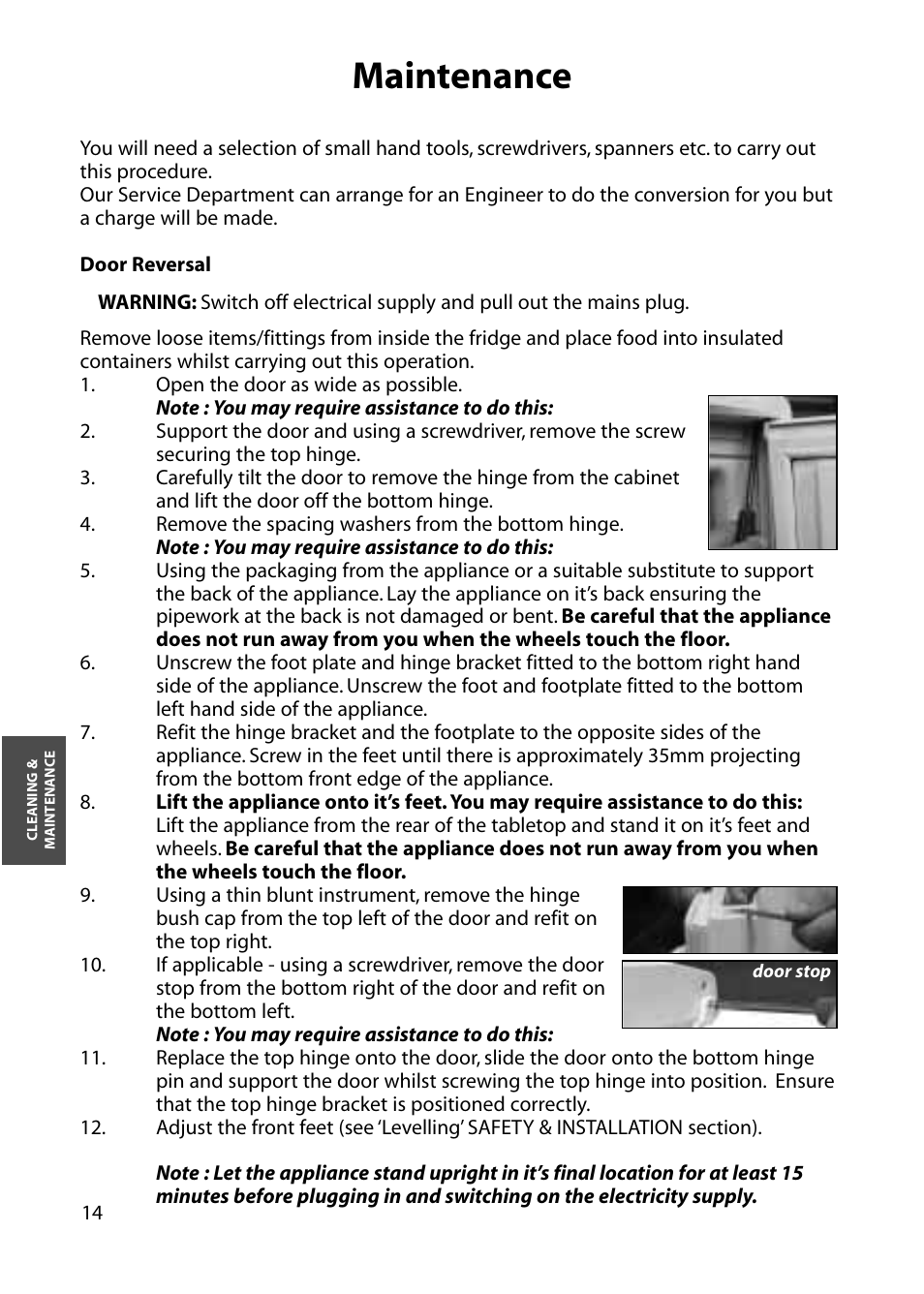 Maintenance | Hotpoint RZM33 User Manual | Page 14 / 20