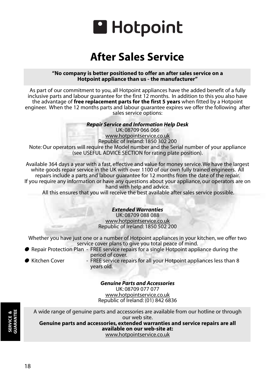 After sales service | Hotpoint RZM33 User Manual | Page 18 / 20