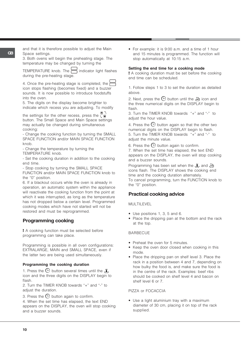 Programming cooking, Practical cooking advice | Hotpoint OS User Manual | Page 10 / 20