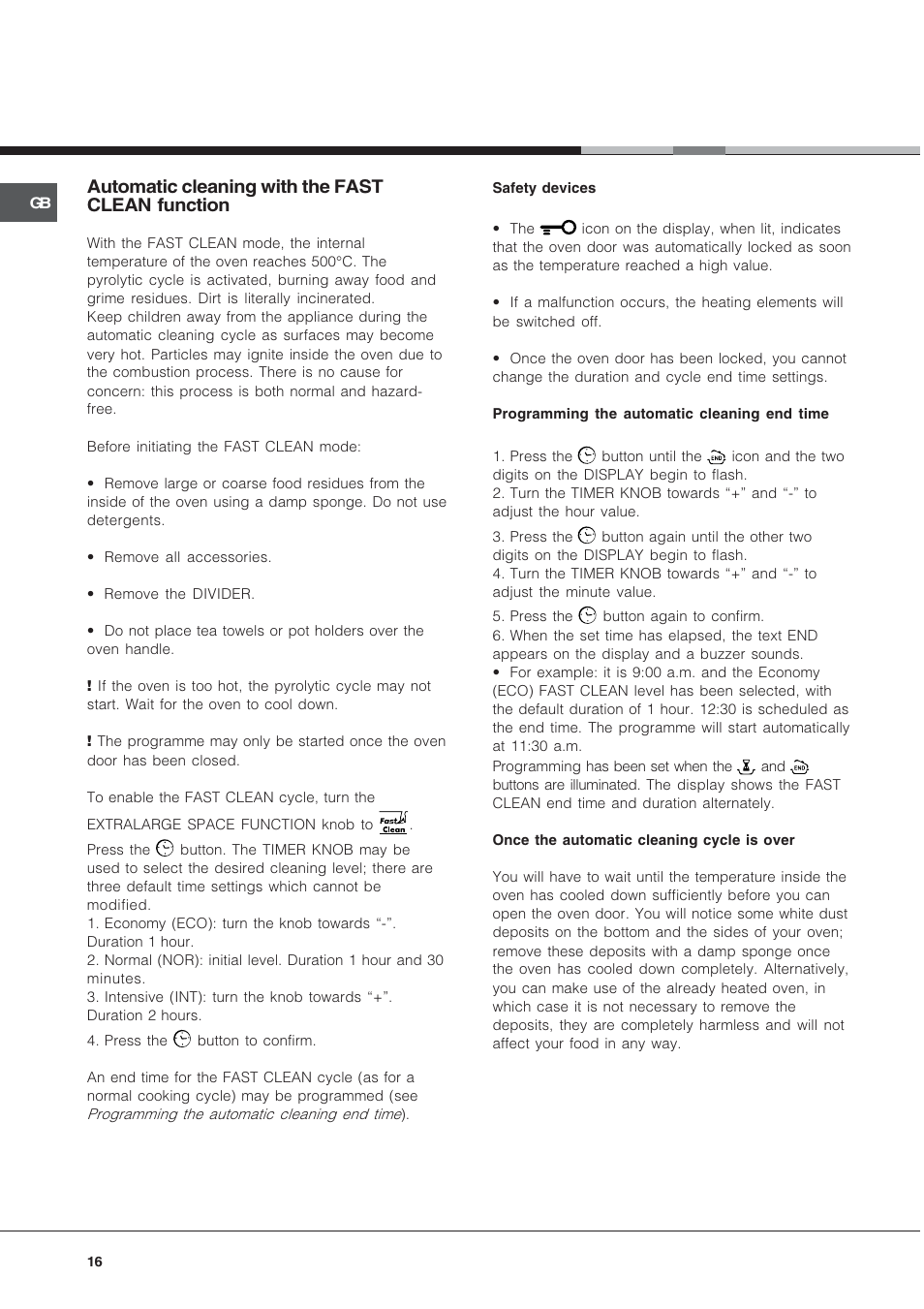 Automatic cleaning with the fast clean function | Hotpoint OS User Manual | Page 16 / 20