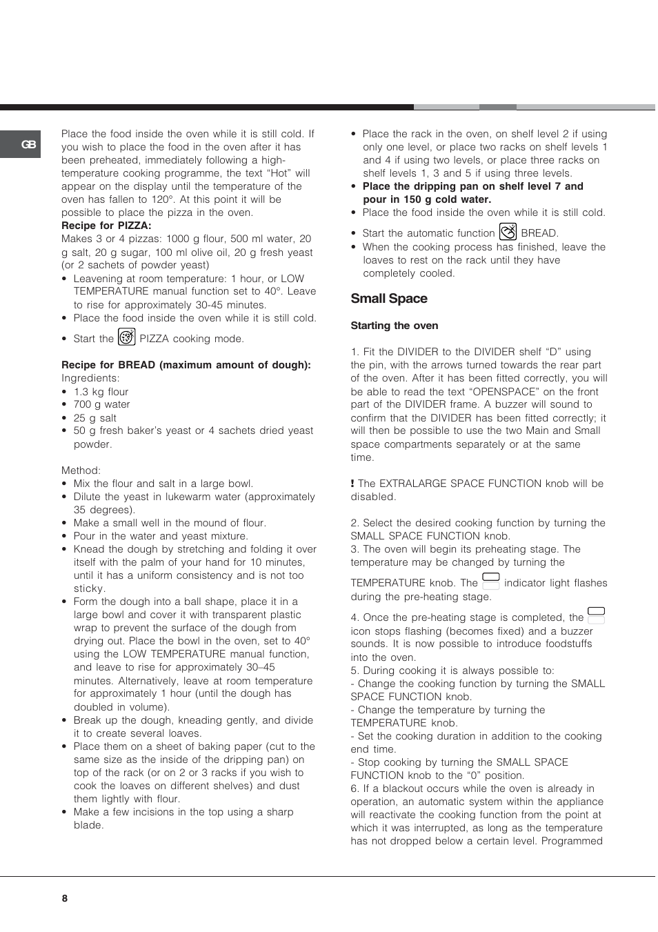 Small space | Hotpoint OS User Manual | Page 8 / 20