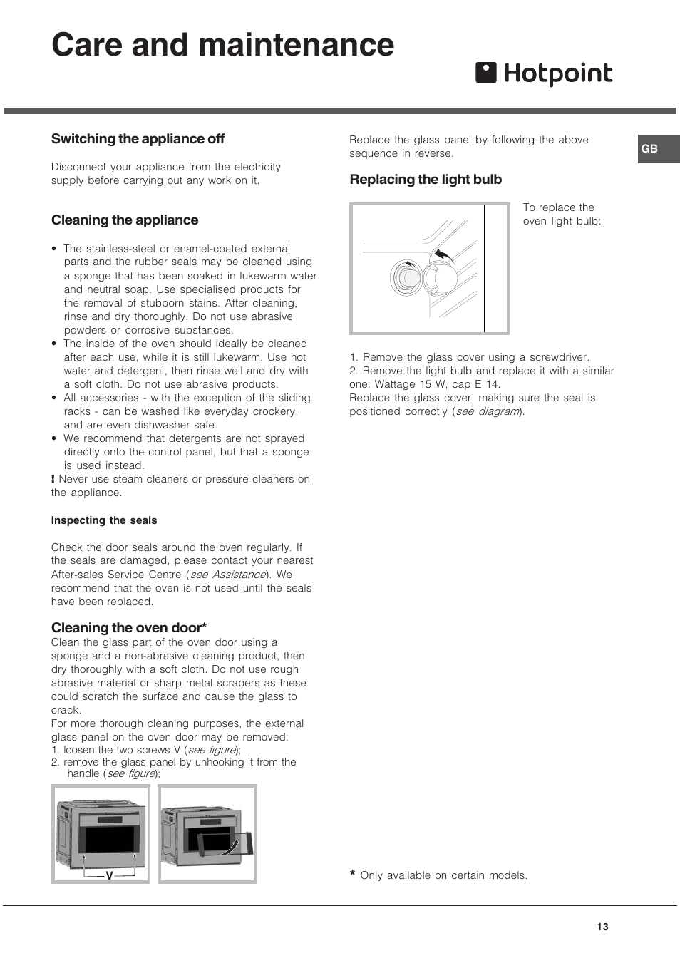 Care and maintenance | Hotpoint SE48R1012GX User Manual | Page 13 / 16