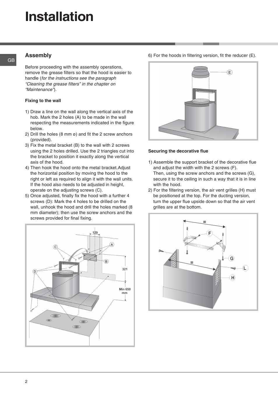 Installation | Hotpoint HS73X User Manual | Page 3 / 9