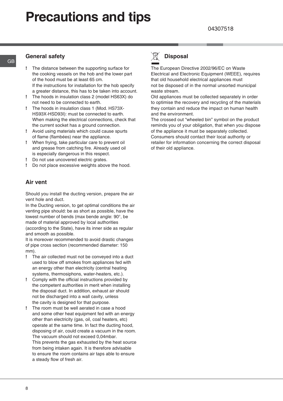 Precautions and tips | Hotpoint HS73X User Manual | Page 9 / 9