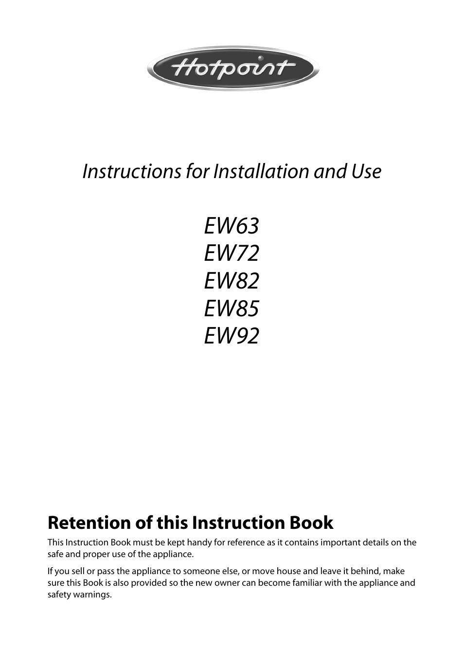 Hotpoint EW85 User Manual | 40 pages