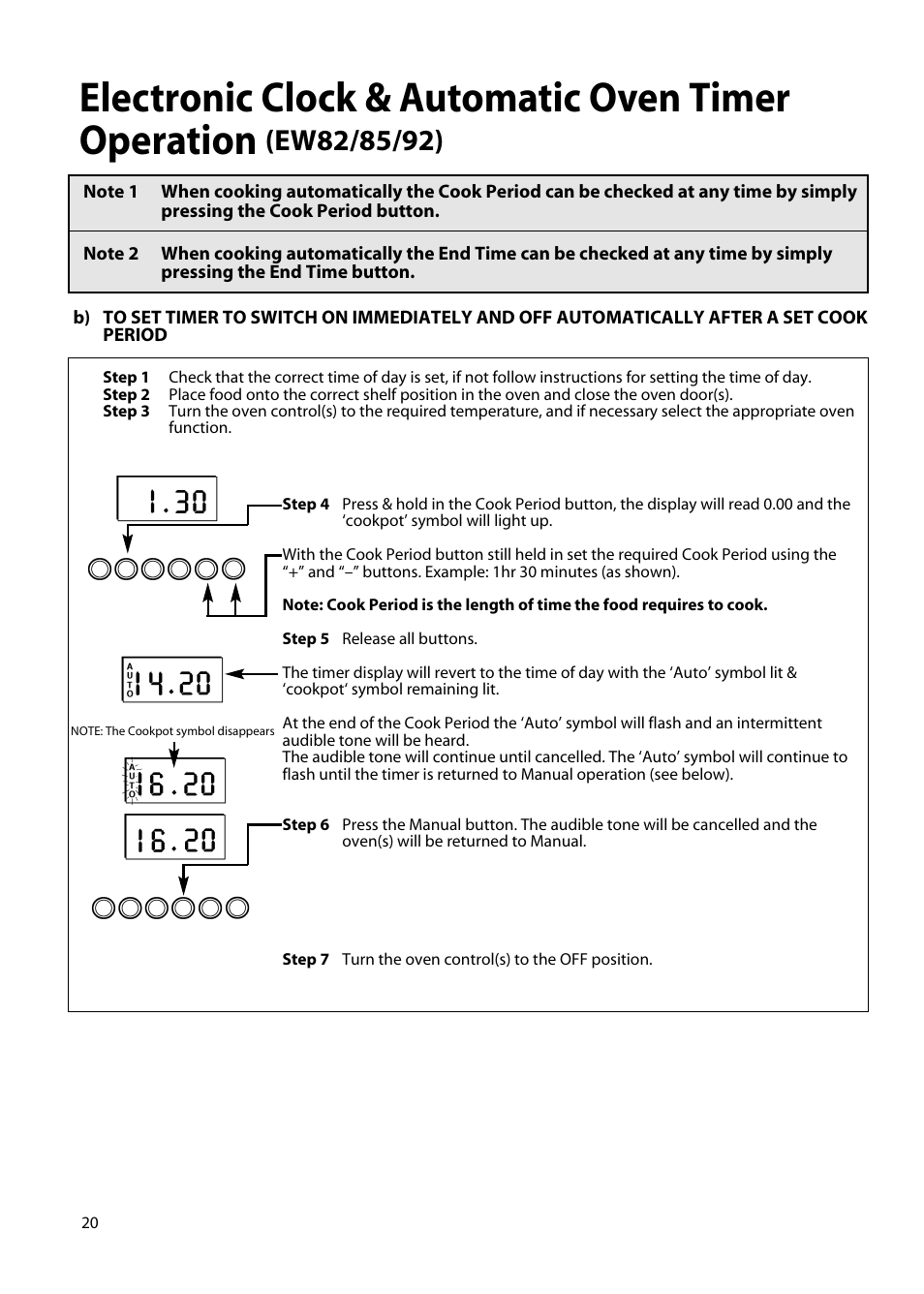 Electronic clock & automatic oven timer operation | Hotpoint EW85 User Manual | Page 20 / 40