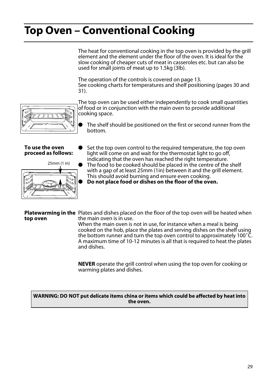 Top oven – conventional cooking | Hotpoint EW85 User Manual | Page 29 / 40