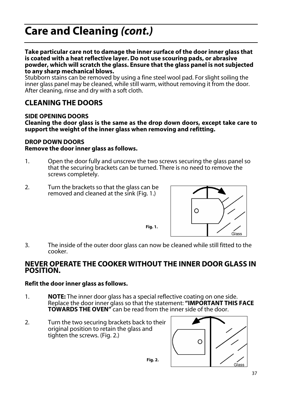 Care and cleaning (cont.), Cleaning the doors | Hotpoint EW85 User Manual | Page 37 / 40