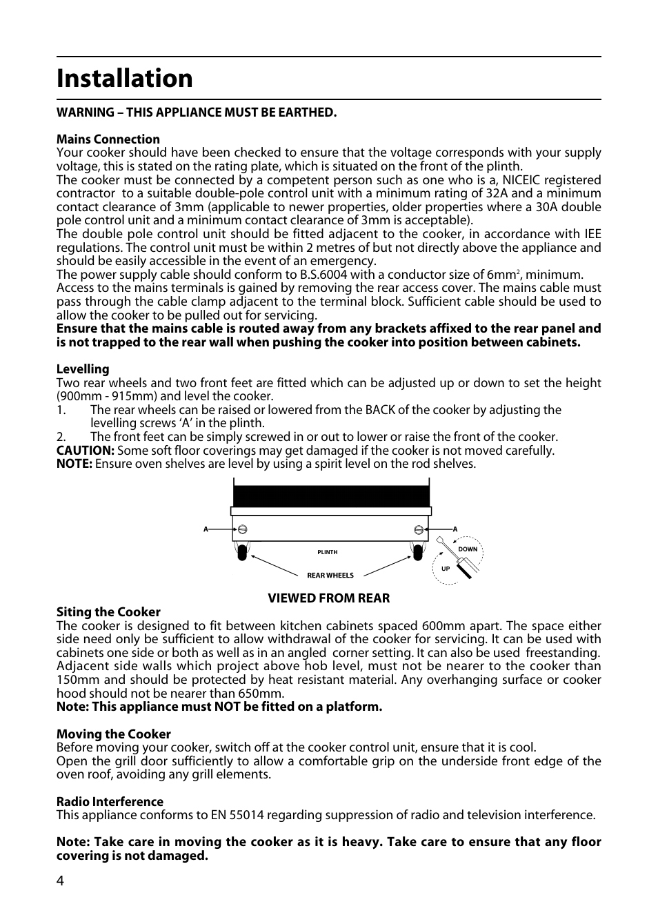 Installation | Hotpoint EW85 User Manual | Page 4 / 40