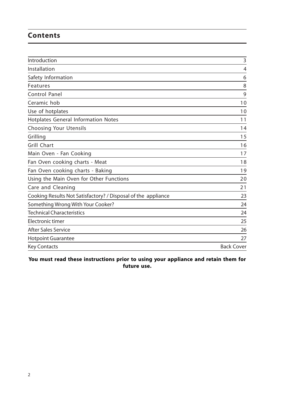 Hotpoint 50cm Free Standing Electric Cooker EW36G User Manual | Page 2 / 28