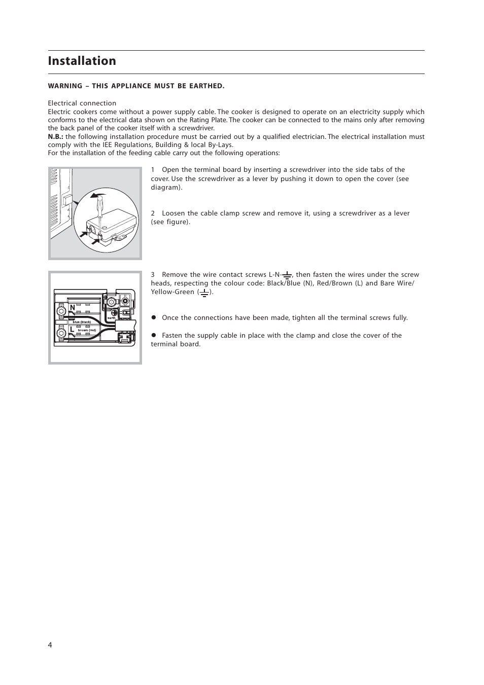 Installation | Hotpoint 50cm Free Standing Electric Cooker EW36G User Manual | Page 4 / 28