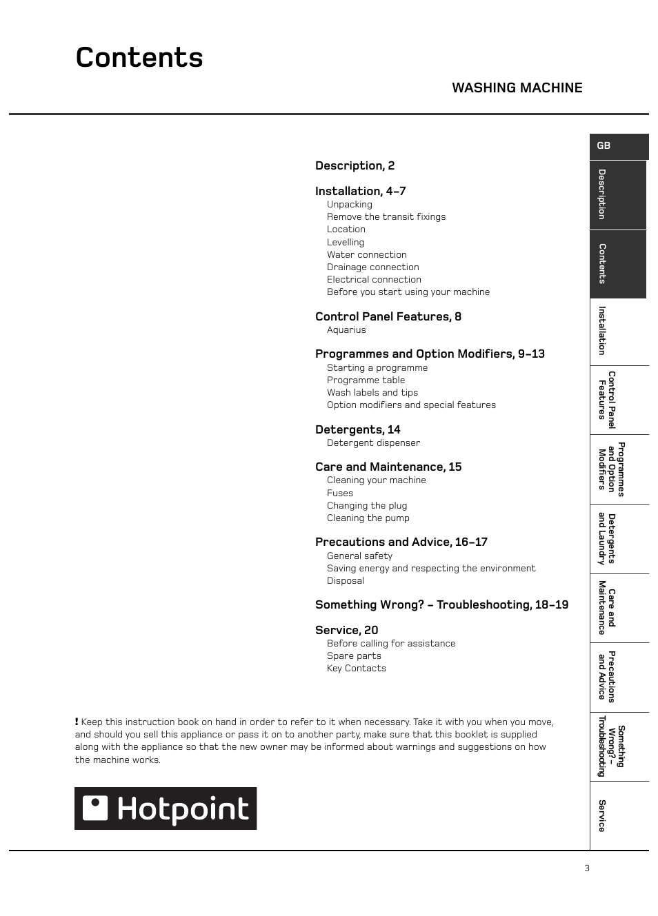 Hotpoint WF101 User Manual | Page 3 / 20