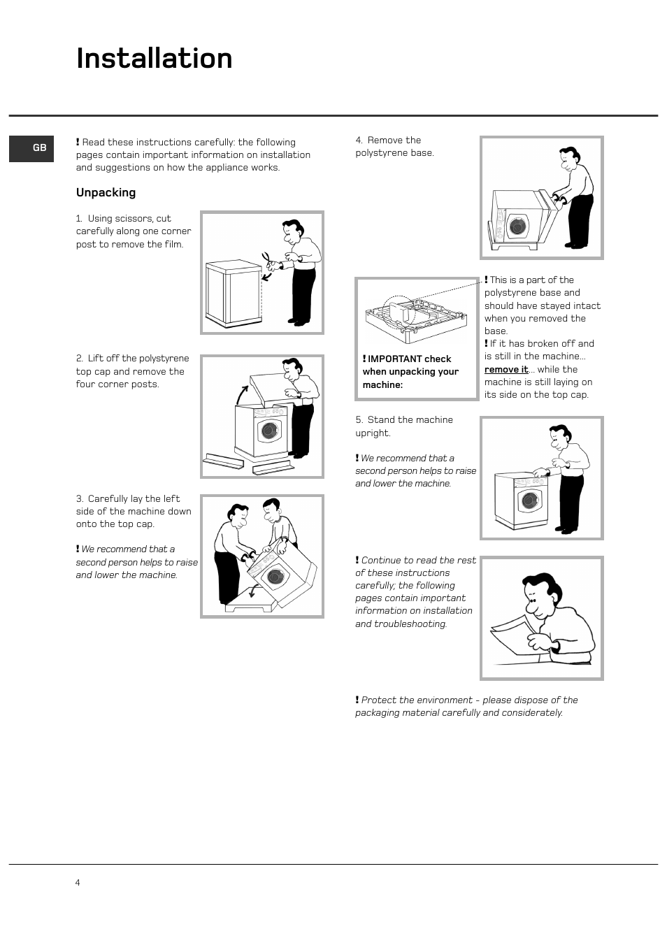 Installation | Hotpoint WF101 User Manual | Page 4 / 20