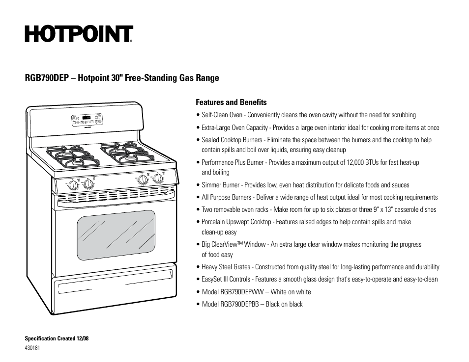 Hotpoint RGB790DEPWW User Manual | Page 2 / 2