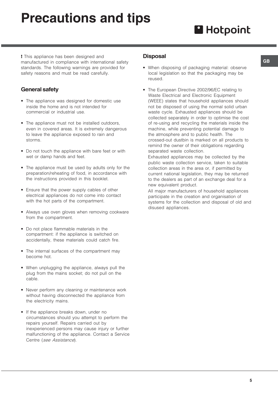 Precautions and tips | Hotpoint HWD24X User Manual | Page 5 / 12