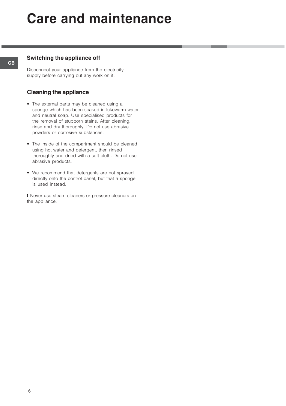 Care and maintenance | Hotpoint HWD24X User Manual | Page 6 / 12