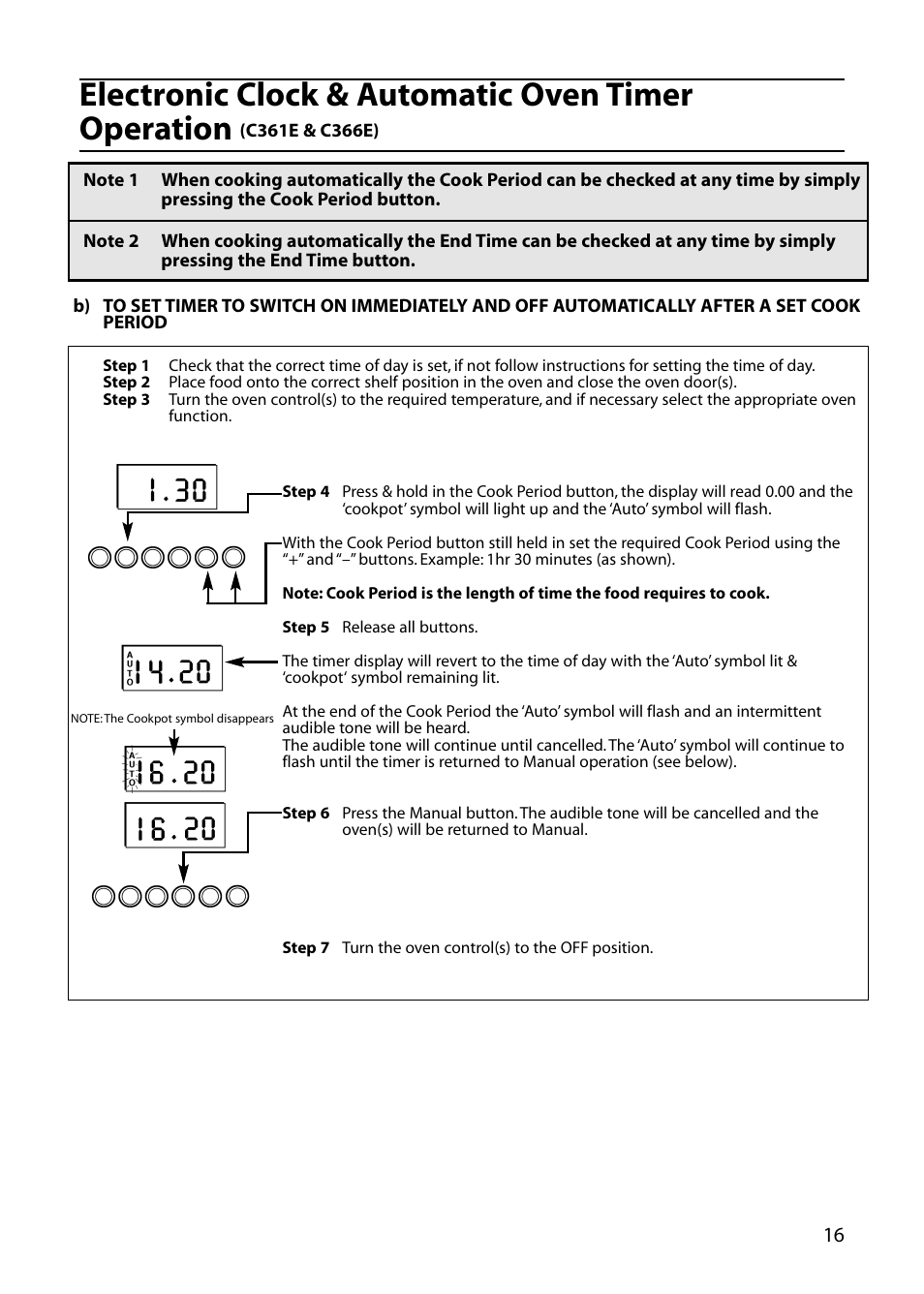 Electronic clock & automatic oven timer operation | Hotpoint C362E User Manual | Page 17 / 44