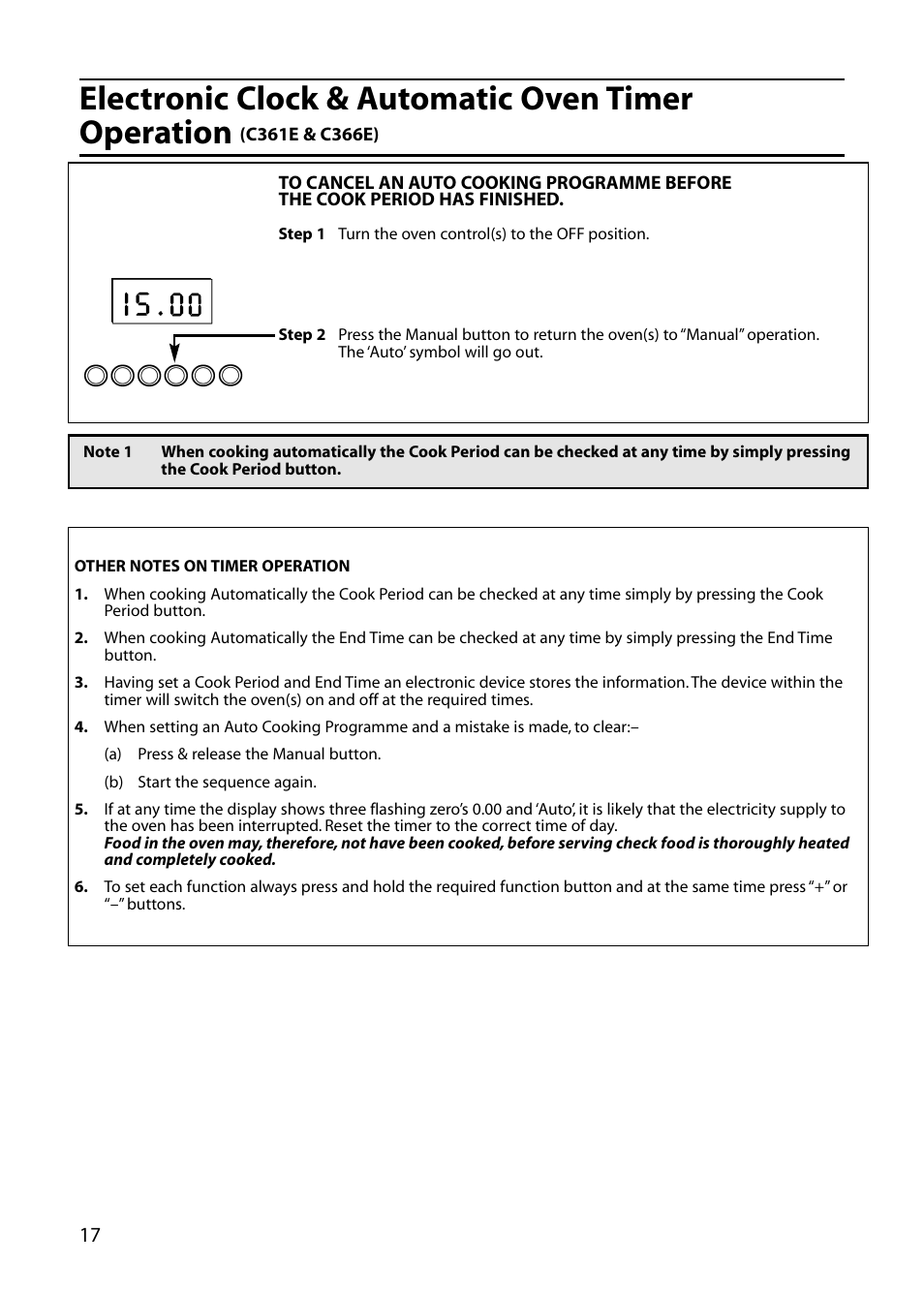 Electronic clock & automatic oven timer operation | Hotpoint C362E User Manual | Page 18 / 44