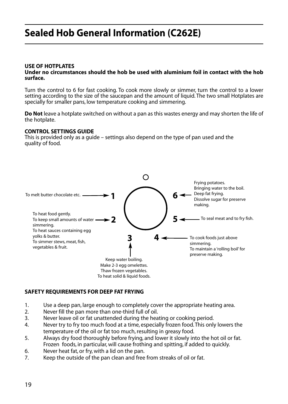 Sealed hob general information (c262e) | Hotpoint C362E User Manual | Page 20 / 44