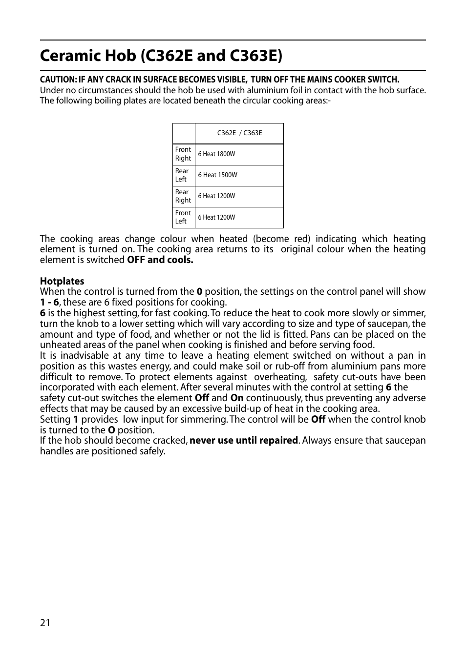 Hotpoint C362E User Manual | Page 22 / 44