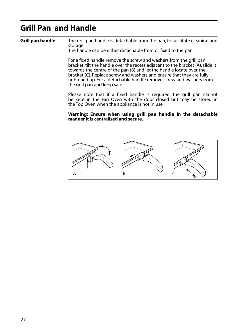 Grill pan and handle | Hotpoint C362E User Manual | Page 28 / 44