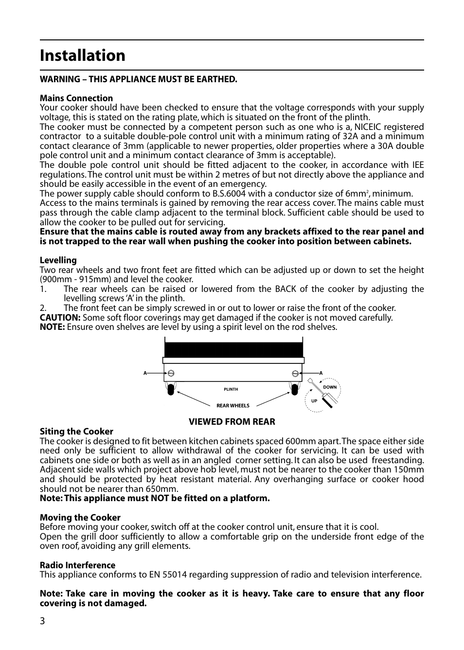 Installation | Hotpoint C362E User Manual | Page 4 / 44