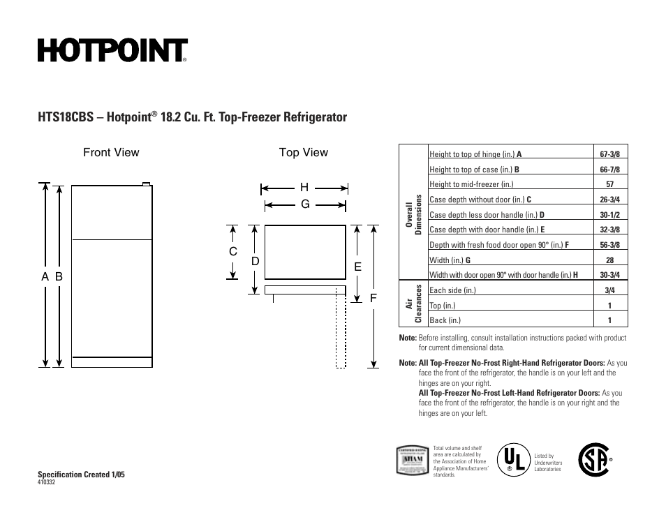 Hotpoint Energy Star HTS17BCR User Manual | 2 pages