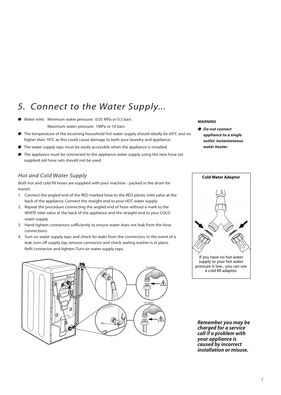 Connect to the water supply | Hotpoint WMTL80 User Manual | Page 7 / 20