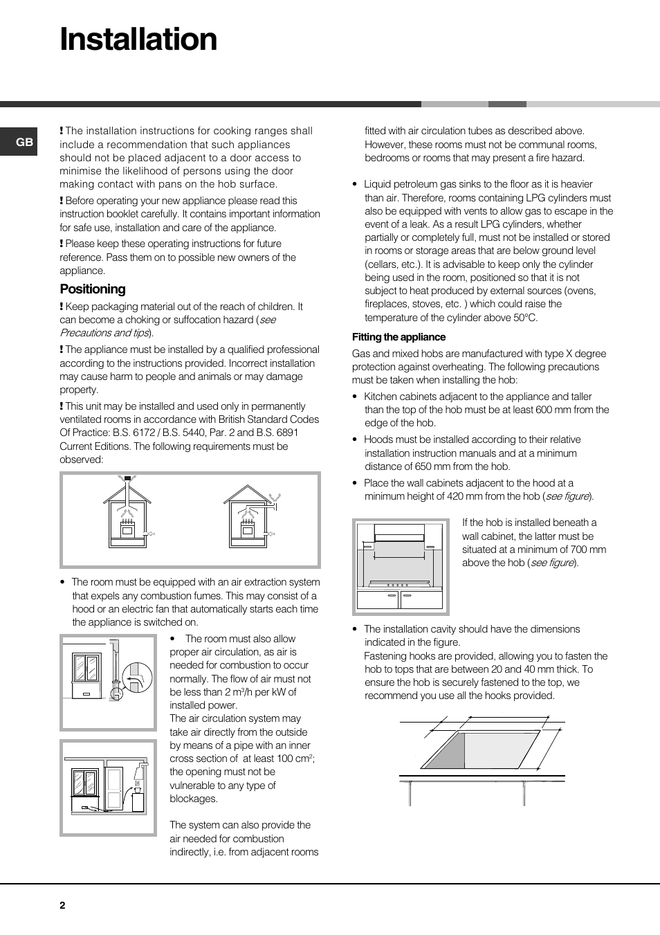 Installation, Positioning | Hotpoint GE640TX User Manual | Page 2 / 16