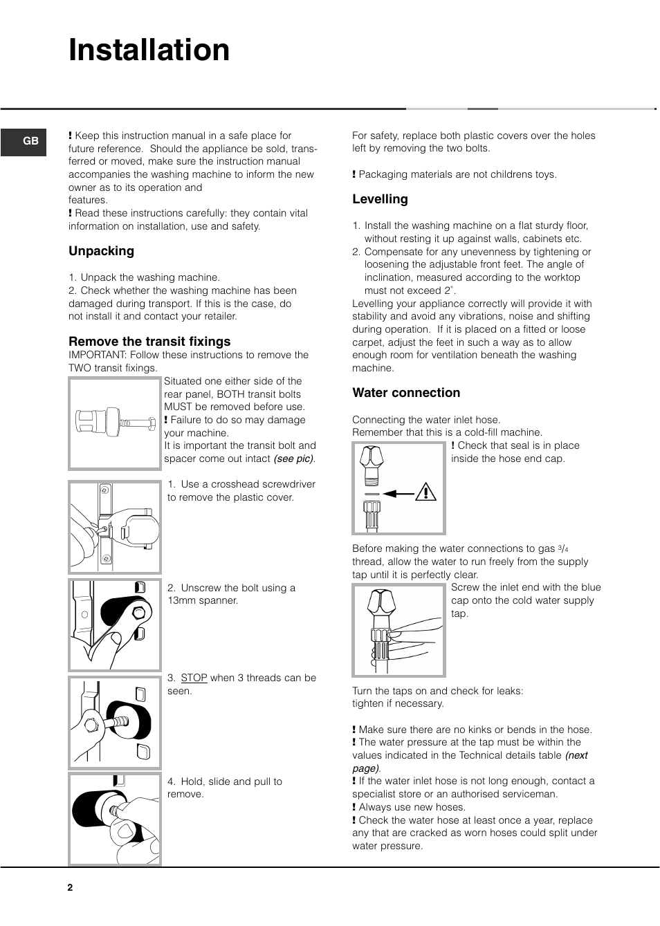 Installation | Hotpoint AVXXF149 User Manual | Page 2 / 12