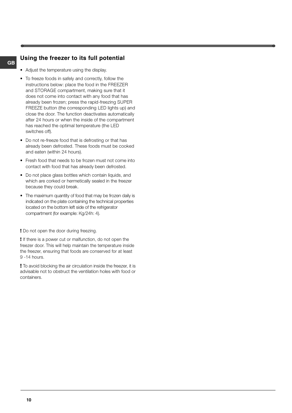 Using the freezer to its full potential | Hotpoint FF48TX User Manual | Page 10 / 16