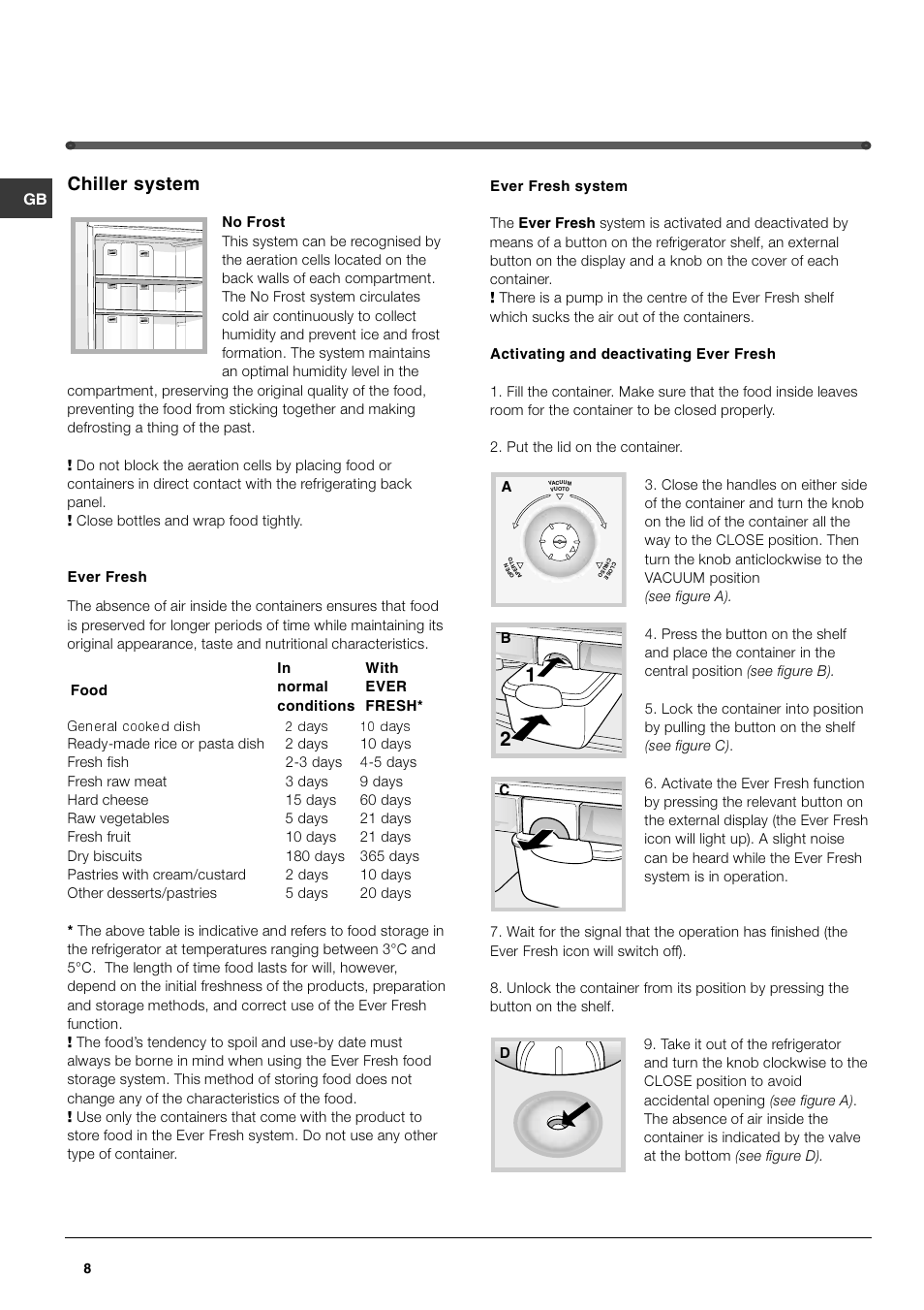 Chiller system | Hotpoint FF48TX User Manual | Page 8 / 16