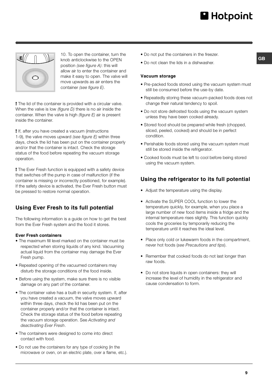 Using ever fresh to its full potential, Using the refrigerator to its full potential | Hotpoint FF48TX User Manual | Page 9 / 16