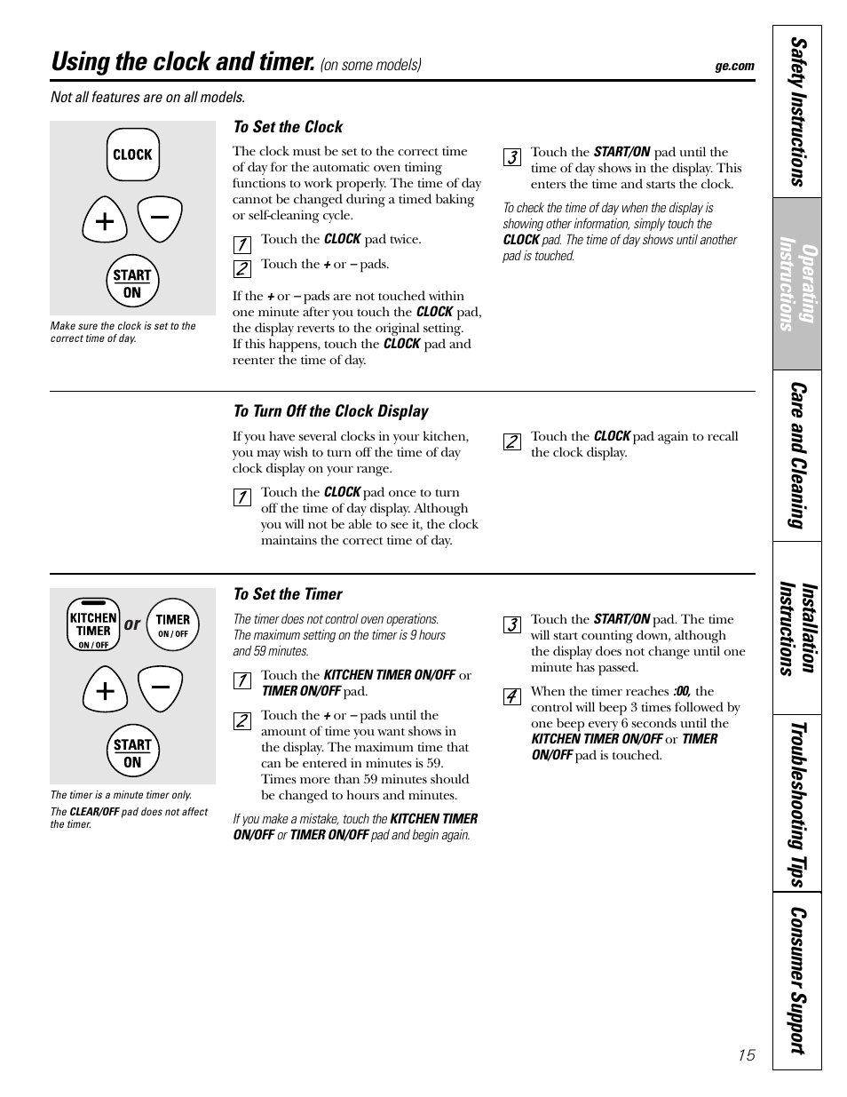 Clock and timer, Clock and timer , 16, Using the clock and timer | Hotpoint JBP21 User Manual | Page 15 / 52