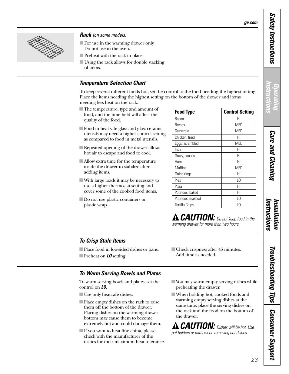 Caution | Hotpoint JBP21 User Manual | Page 23 / 52