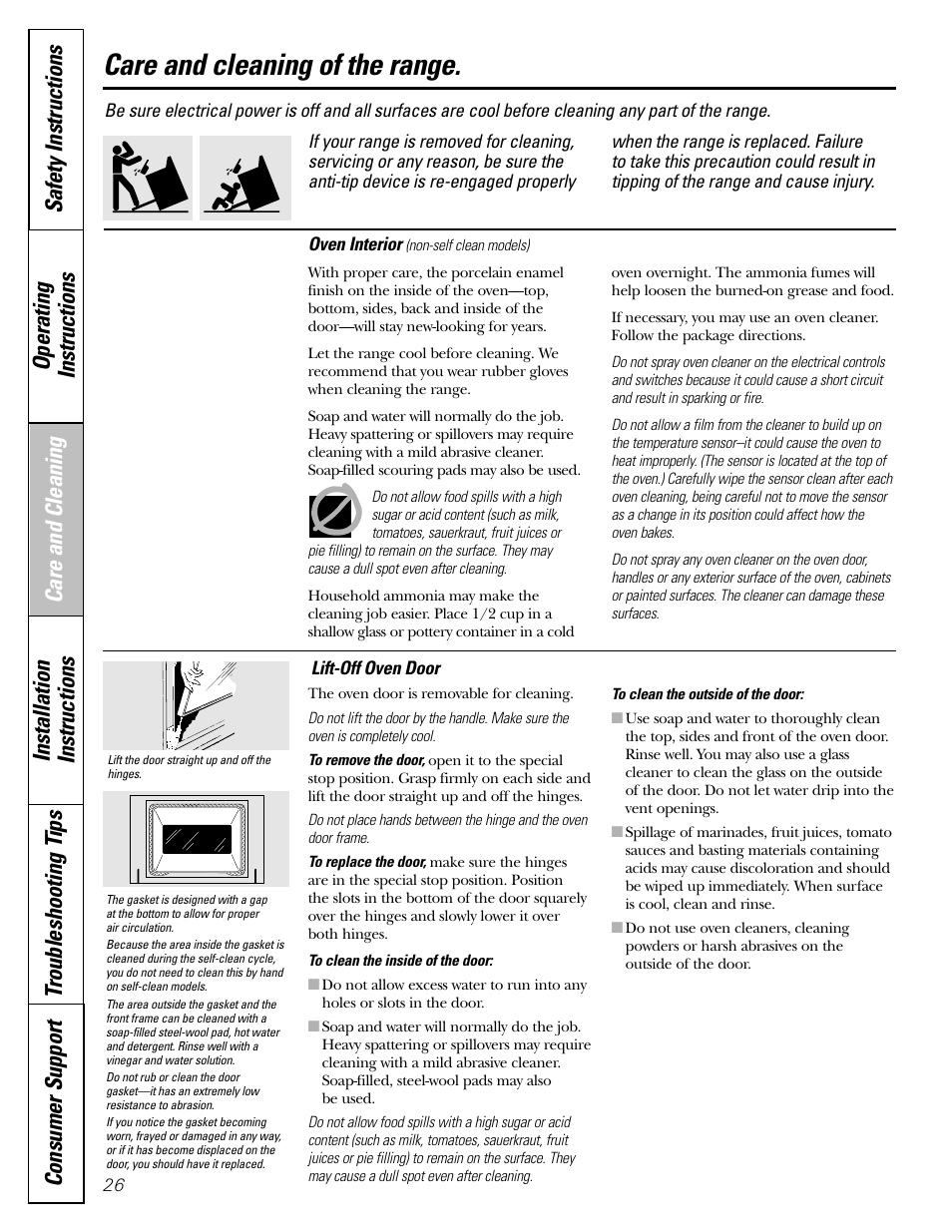 Care and cleaning of the range | Hotpoint JBP21 User Manual | Page 26 / 52