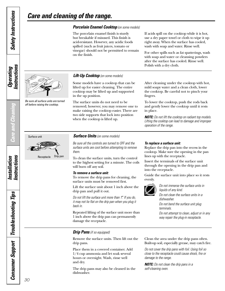 Care and cleaning of the range | Hotpoint JBP21 User Manual | Page 30 / 52