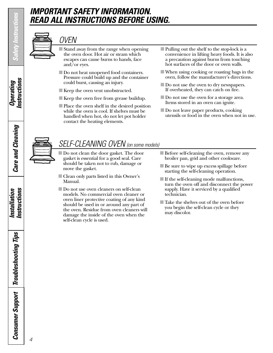 Self-cleaning oven, Oven | Hotpoint JBP21 User Manual | Page 4 / 52