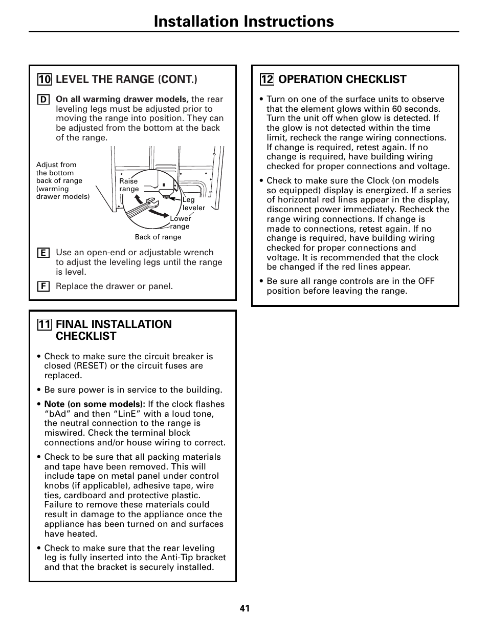 Installation instructions | Hotpoint JBP21 User Manual | Page 41 / 52