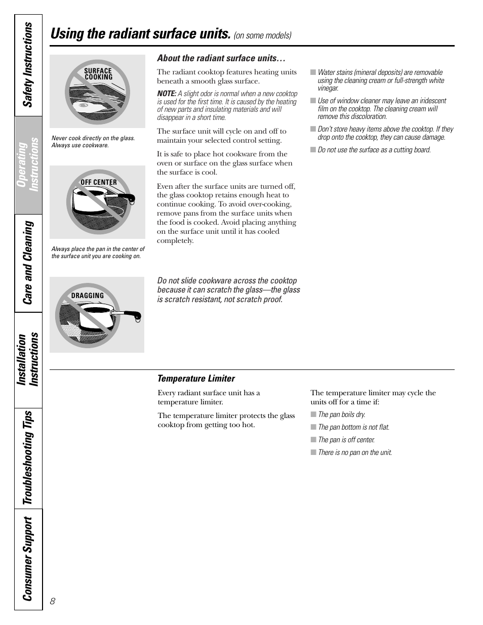 Using the radiant surface units | Hotpoint JBP21 User Manual | Page 8 / 52